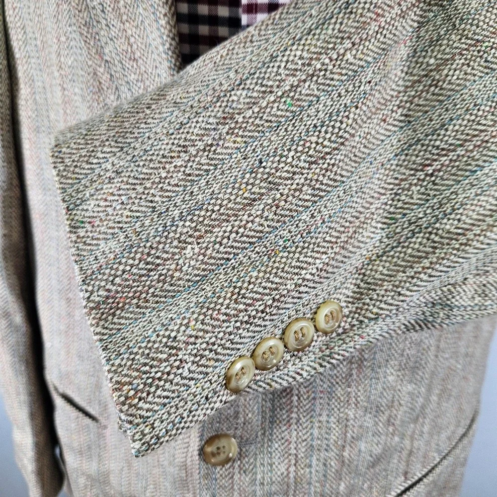 Joe Namath Mens Sport Coat Blazer Two Button Tweed Herringbone Silk Poly 48R Big